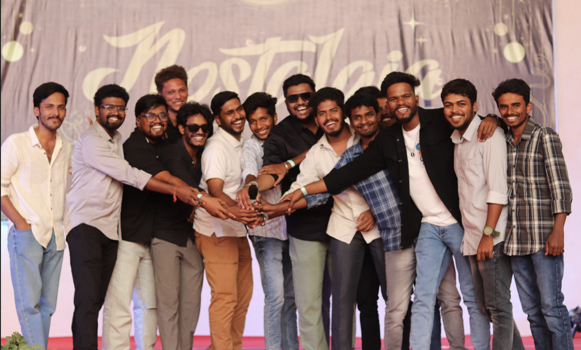 Friends gathered together on stage