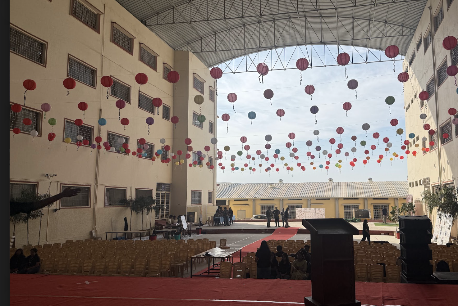Reunion venue decorated with hanging lanterns